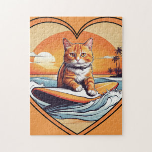 Orange Cat Surfing Jigsaw Puzzle