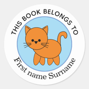 Orange Cat This Book Belongs To Personalised  Classic Round Sticker
