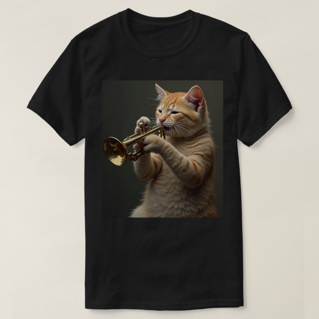 Orange Cat Trumpet Player T-Shirt (Design Front)