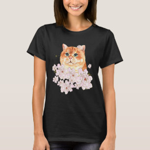 Orange Cat Watercolor Painting With Flower T-Shirt