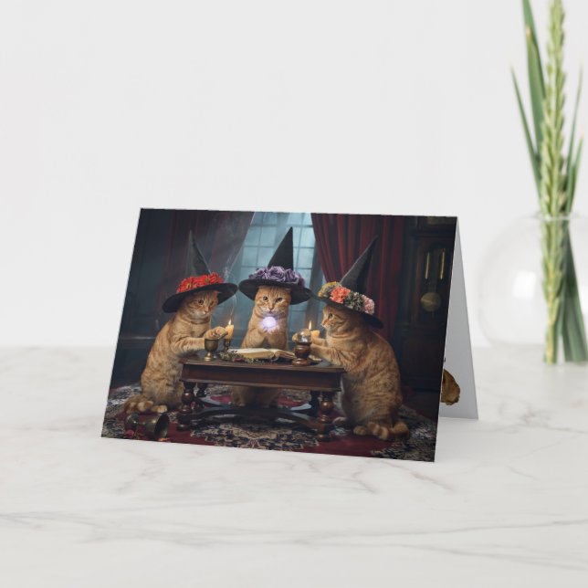 Orange Cat Witch Halloween Card (Front)