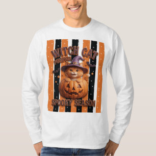 Orange Cat Witch Pumpkin Halloween T-Shirt
