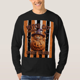 Orange Cat Witch Pumpkin Halloween T-Shirt