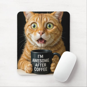 Orange Cat With Fun Coffee Mug Mouse Pad