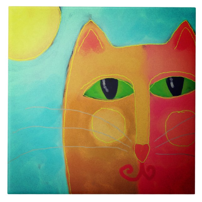 Orange Cat with Green Eyes  Ceramic Tile (Front)