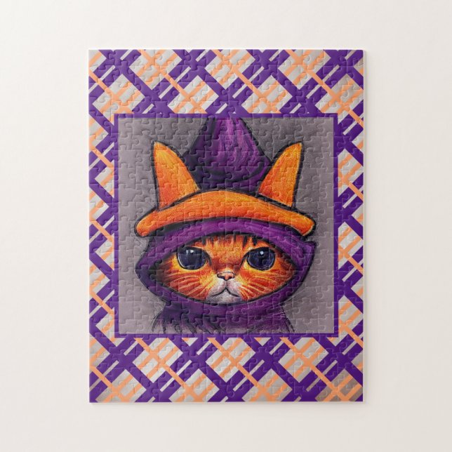 Orange Cat with Purple Witch Hat Drawing  Jigsaw Puzzle (Vertical)