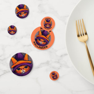 Orange Cat with Purple Witch Hat Halloween Party Confetti