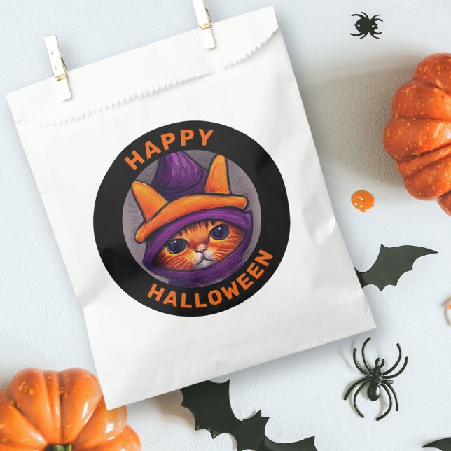 Orange Cat with Purple Witch Hat Happy Halloween Favour Bag (Creator Uploaded)