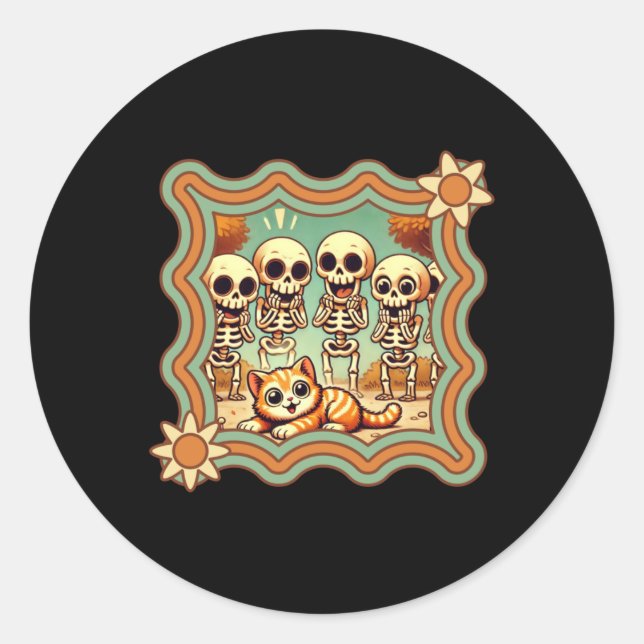 Orange Cat With Skeleton Fans Sticker  (Front)