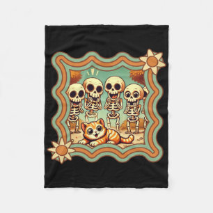 Orange Cat With Skeleton Fans Sticker Fleece Blanket