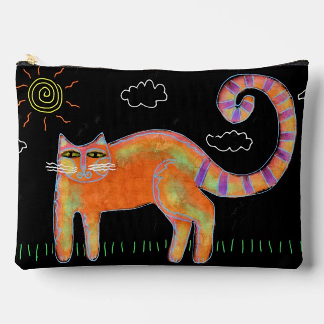 Orange Cat with Sun Abstract Art Accessory Pouch (Front)