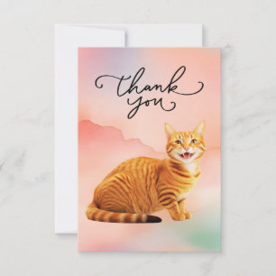 Orange Cat with Thank you word watercolor  Card