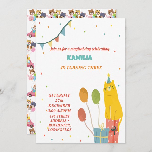   orange cats Birthday Invitation (Front/Back)