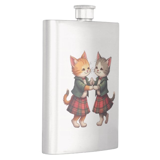 Orange Cats Dancing Scottish Ceilidh Hip Flask (Right)