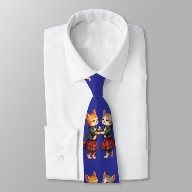 Orange Cats Dancing Scottish Ceilidh Tie (Tied)