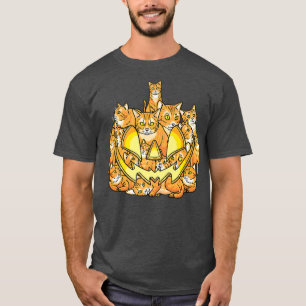 Orange Cats Halloween Jack O Lantern Scary Pumpkin T-Shirt