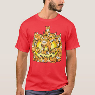 Orange Cats Halloween Jack O Lantern Scary Pumpkin T-Shirt