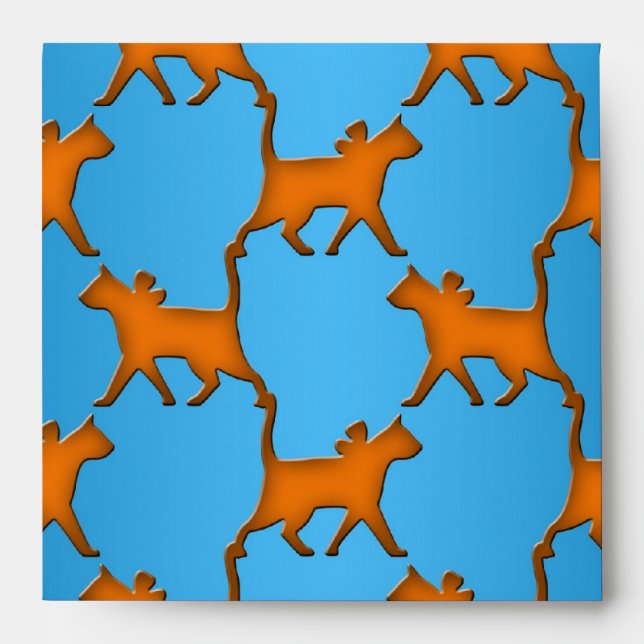 Orange Cats on Blue Background Pattern Envelopes (Front)
