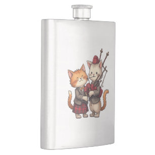 Orange Cats Playing Bagpipes and Wearing Plaid Hip Flask