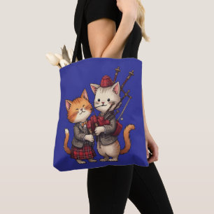 Orange Cats Playing Bagpipes and Wearing Plaid Tote Bag