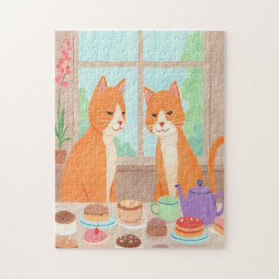 Orange Cats & Tea Party Jigsaw Puzzle