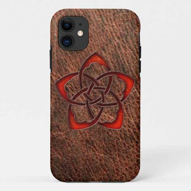 Orange celtic knot flower on genuine leather Case-Mate iPhone case (Back)