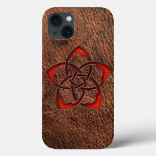 Orange celtic knot flower on genuine leather iPhone case