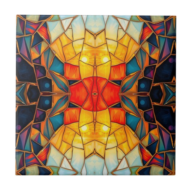 Orange Centre Kaleidoscope Ceramic Tile (Front)