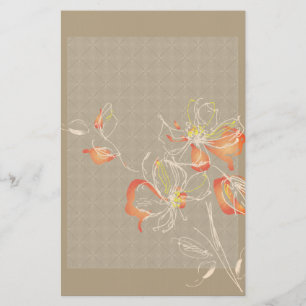 Orange Chalk Drawn Flowers Stationary Stationery