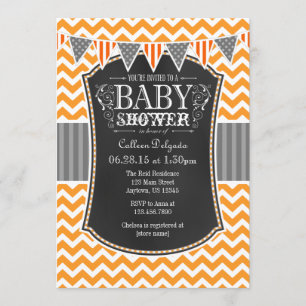 Orange Chalkboard Chevron Baby Shower Invite