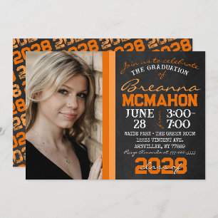Orange Chalkboard Graduation Photo Invitation
