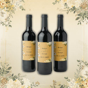 orange Charming Retro Floral Wedding Wine Label
