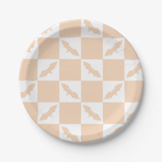 Orange Check Design with Flying Bats Paper Plate