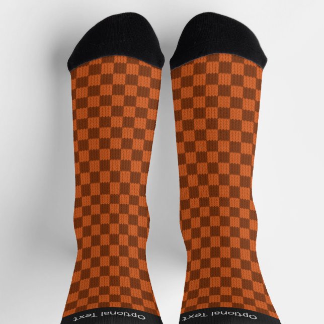 Orange Checked Hand Knitted Look - own name / text Socks (Top)