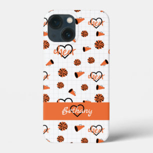 Orange Cheer Hearts, Pom Poms, Megaphone Pattern iPhone 13 Mini Case