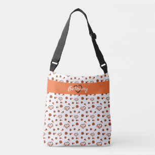 Orange Cheer Hearts, Pom Poms, Megaphone Pattern Crossbody Bag