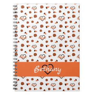 Orange Cheer Hearts, Pom Poms, Megaphone Pattern Notebook