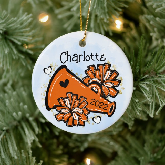 Orange Cheerleader Ornament Megaphone Pom Pom Cute (Tree)