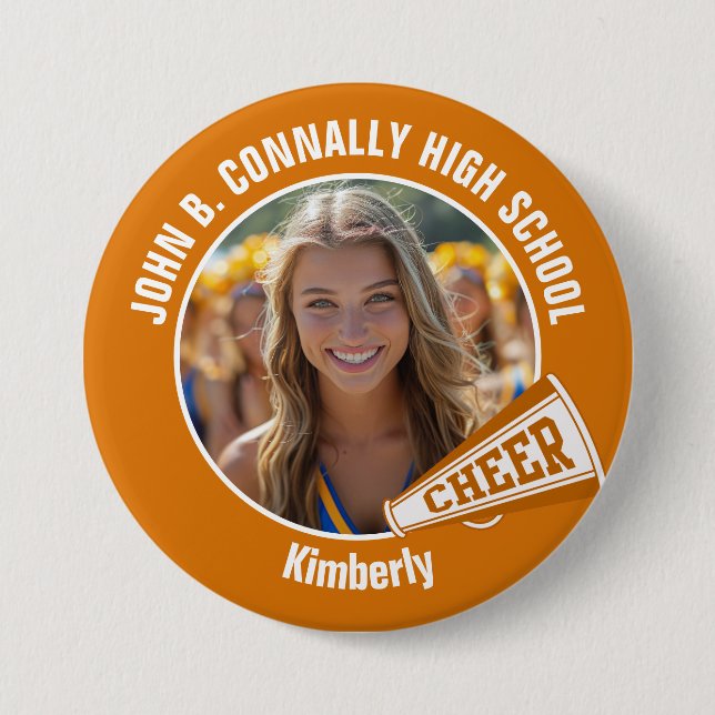 Orange Cheerleader Photo High School Large Spirit 7.5 Cm Round Badge (Front)