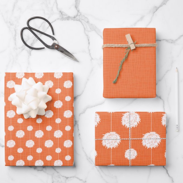 Orange Cheerleader Pom Pom Pattern Wrapping Paper Sheet (Front)