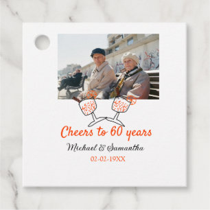 Orange cheers to 60 years anniversary wedding  favour tags