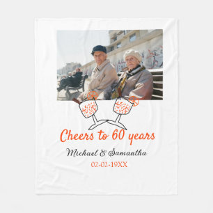 Orange cheers to 60 years anniversary wedding fleece blanket