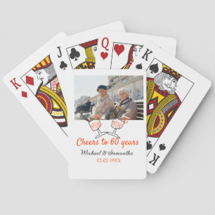 Orange cheers to 60 years anniversary wedding playing cards
