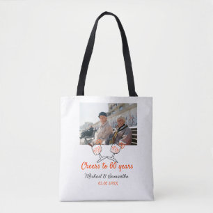 Orange cheers to 60 years anniversary wedding tote bag