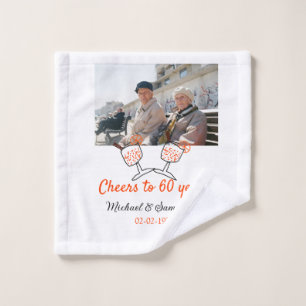 Orange cheers to 60 years anniversary wedding wash cloth