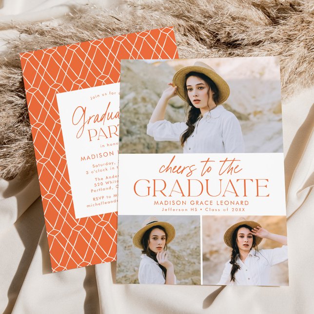 Orange | Cheers to the Grad Photo Graduation Party Invitation (Creator Uploaded)