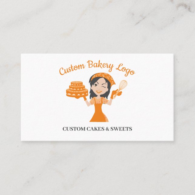 Orange Chef Lady Boss Baker Cake Decorator Business Card (Front)