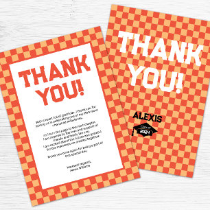 Orange Chequerboard Graduation Party Thank You Card