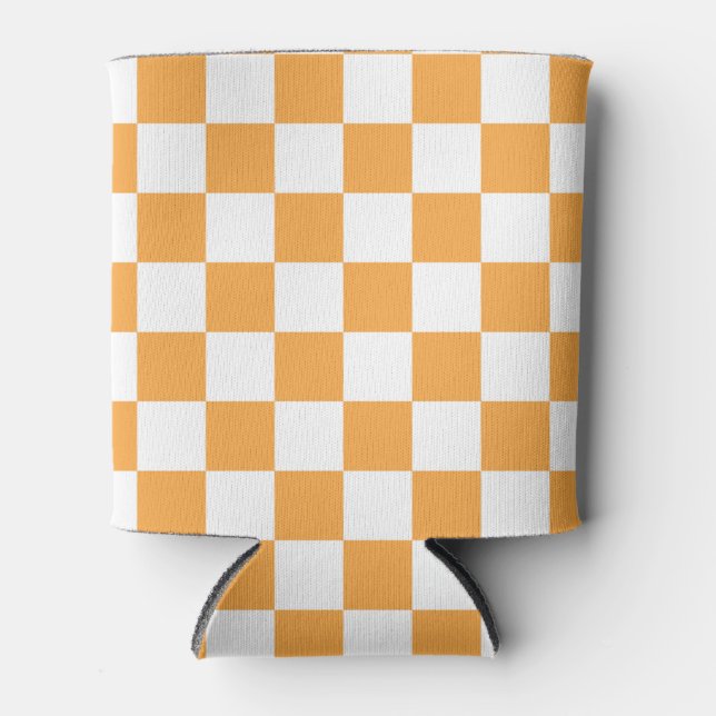 Orange Chequerboard Pattern Can Cooler (Front)