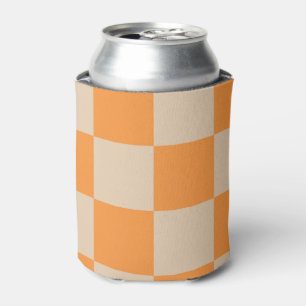 Orange Chequerboard Retro Geometric Checks Can Cooler